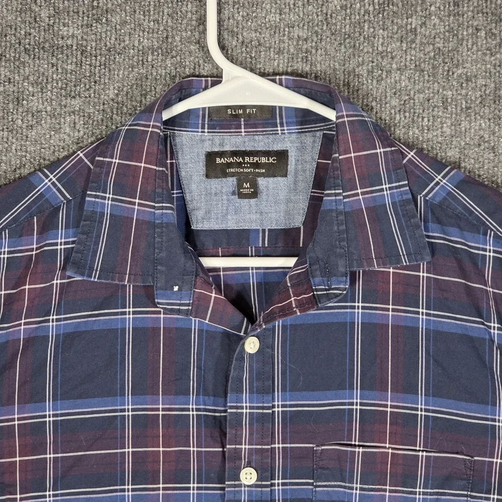 Banana Republic Stretch Soft-Wash Shirt Men's Medium Slim Fit Plaid Button Down